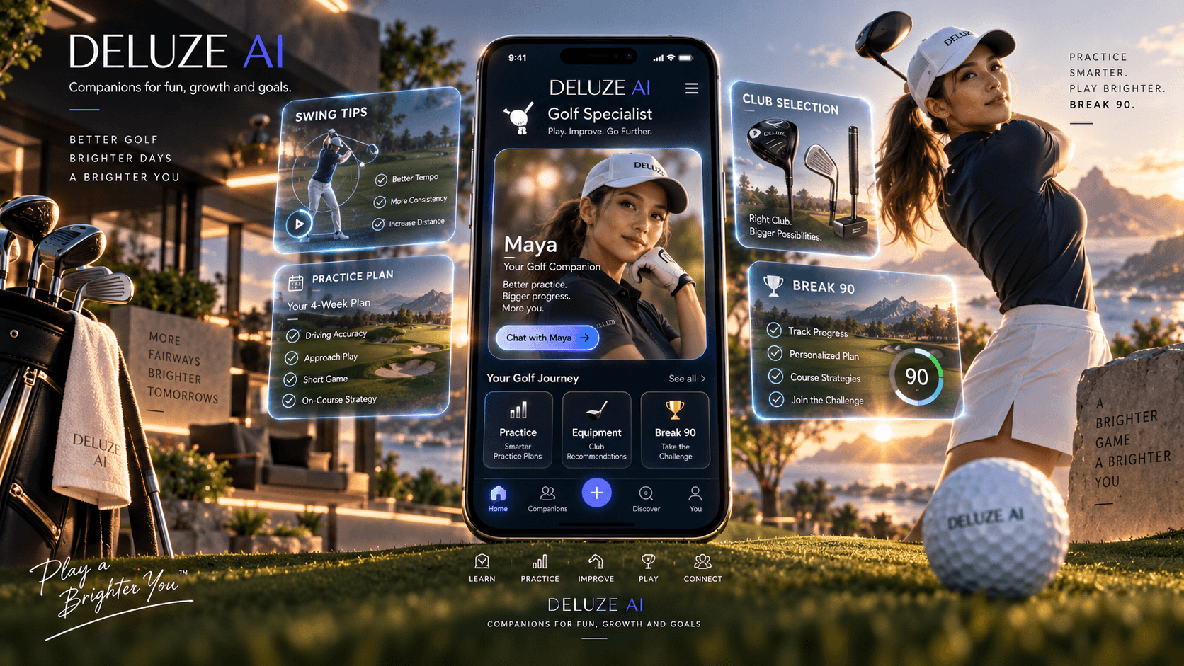 Maya, DELUZE AI golfspecialist met oefen- en doelervaring
